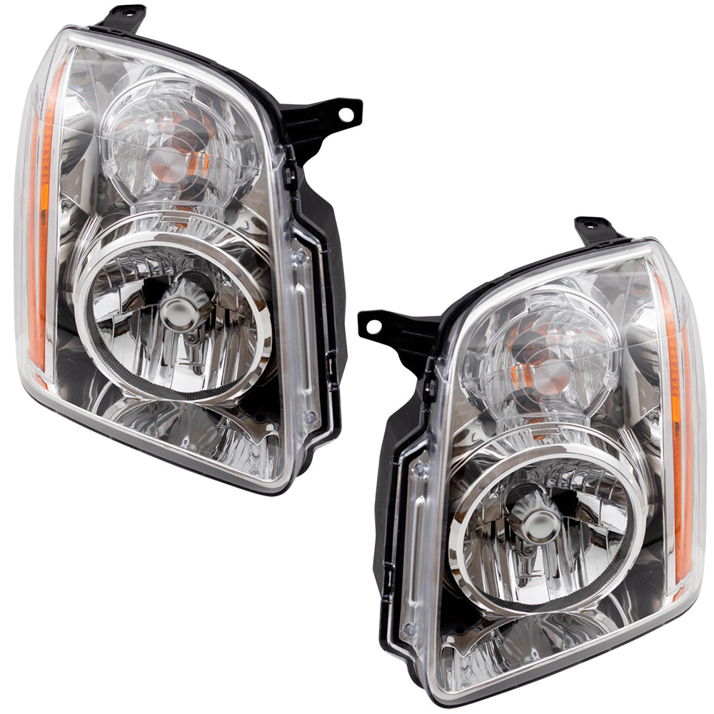 Brock Replacement Driver and Passenger Set Halogen Headlights Compatible with 2007-2014 Yukon & Yukon XL 15861025 15861026