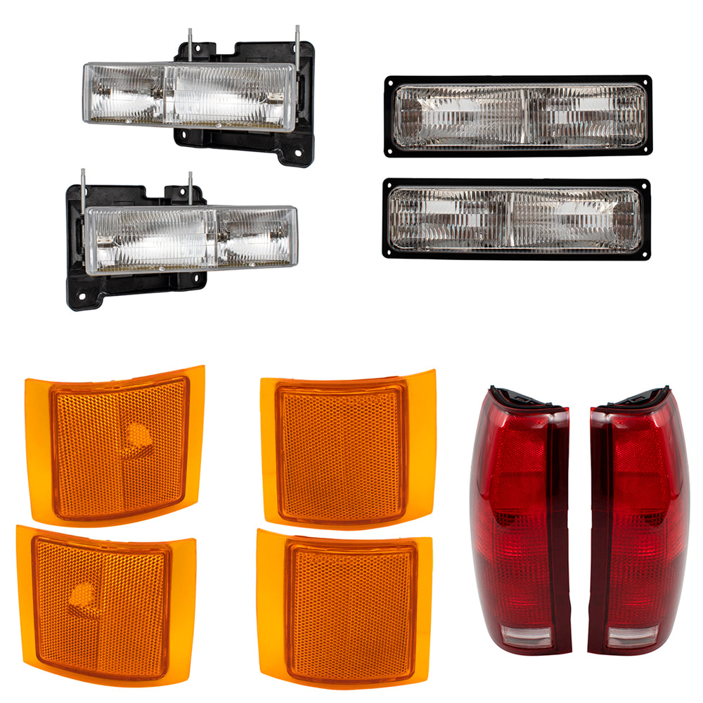 Brock 1221-0010C 10pc Light Set Headlights, Tail Lights, Park/Signal and Side Markers Compatible With 1994-2002 Chevrolet C/K Pickup 1994 Chevrolet Blazer 1995-1999 Chevrolet Tahoe/Suburban - No GMC