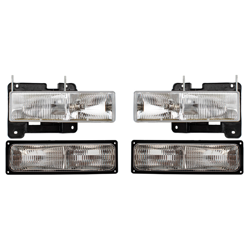 Brock Replacement 4 Pc Set Composite Headlights with Front Signal Marker Lights Compatible with 1994-2002 C/K 1500 2500 3500 Old Body Style Pickup Truck