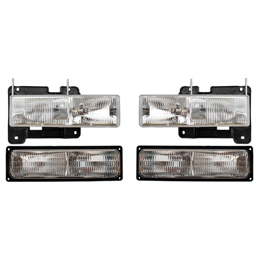 Brock Replacement 4 Pc Set Composite Headlights with Front Signal Marker Lights Compatible with 1994-2002 C/K 1500 2500 3500 Old Body Style Pickup Truck