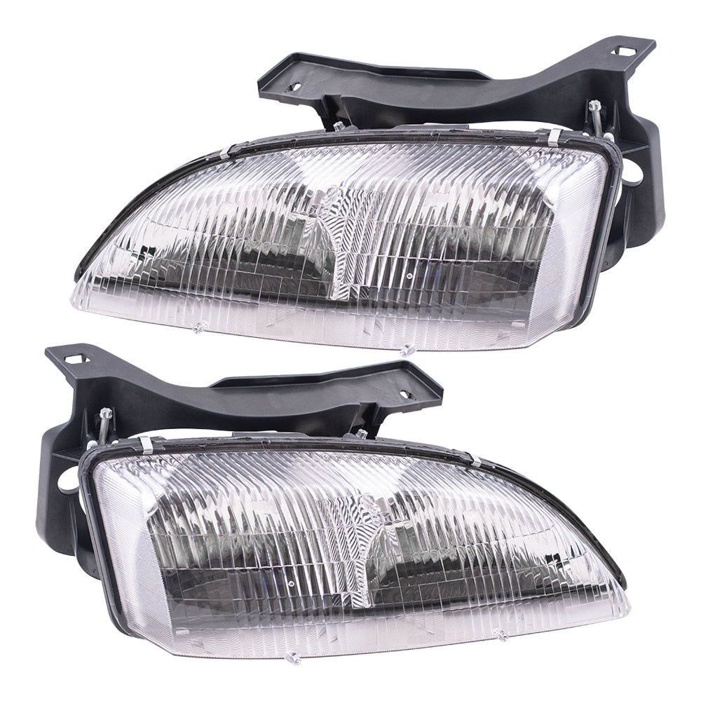 Brock Replacement Driver and Passenger Set Headlights Compatible with 1995-1999 Cavalier 16523441 16523442