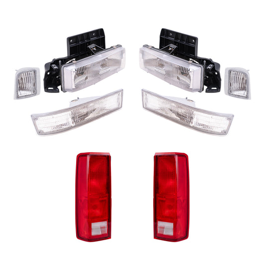 Brock Replacement Headlights Tail Lights and 4 Pc Park Signal Lights Compatible with 1995-2005 Astro Safari