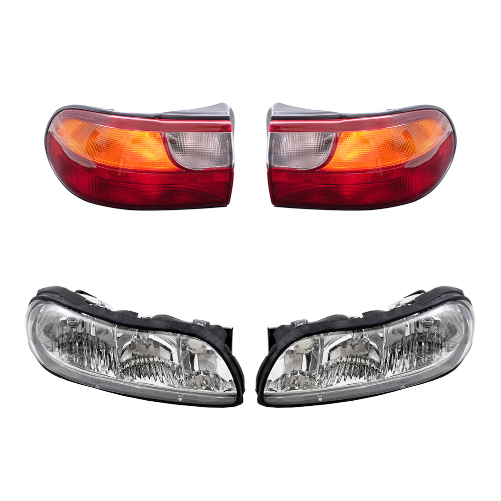 Brock Replacement Driver and Passenger Side Headlights and Tail Lights with Circuit Board Quarter Mounted 4 Piece Set Compatible with 1997-2003 Malibu & 2004-2005 Malibu Classic