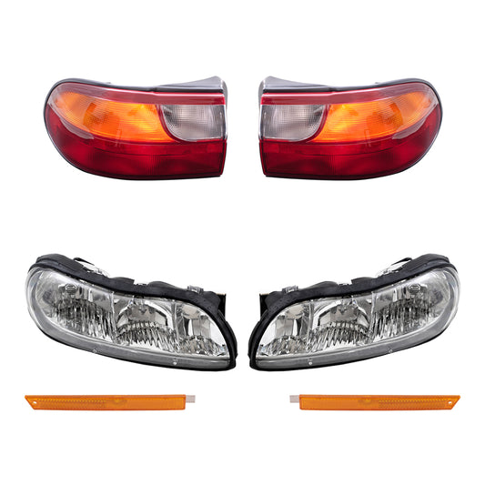 Brock Replacement Driver and Passenger Side Headlights, Side Marker Lights and Tail Lights with Circuit Board Quarter Mounted 6 Piece Set Compatible with 1997-2003 Malibu & 2004-2005 Malibu Classic