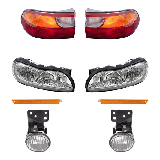 Brock Replacement Driver and Passenger Side Headlights, Side Marker Lights, Fog Lights and Tail Lights 8 Piece Set Compatible with 1997-2003 Malibu & 2004-2005 Malibu Classic