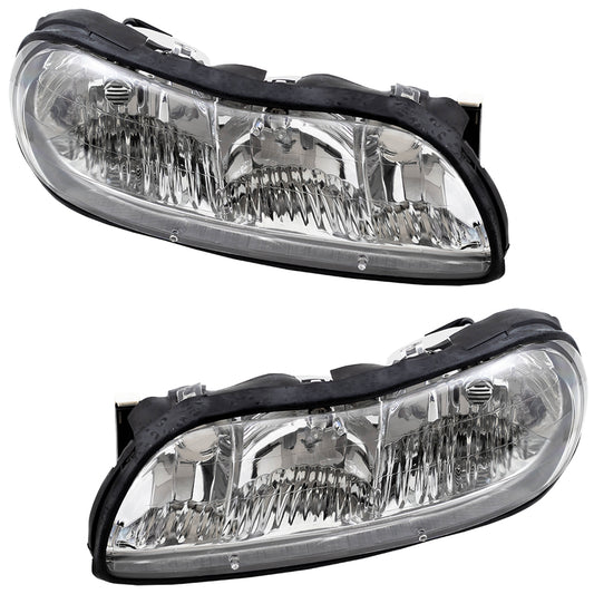 Brock Replacement Driver and Passenger Side Halogen Combination Headlight Assemblies Compatible with 1997-2003 Malibu