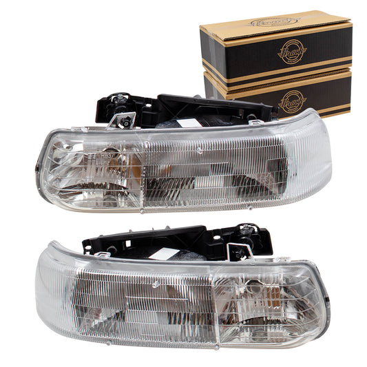 Brock Replacement Driver and Passenger Side Halogen Combination Headlight Assemblies Compatible with 16526133 16526134