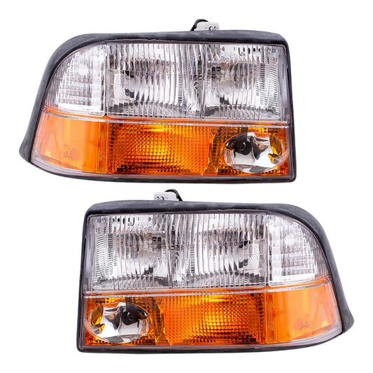 Brock Replacement Driver and Passenger Set Headlights with Fog Lamps Compatible with Jimmy Sonoma 16526225 16526226