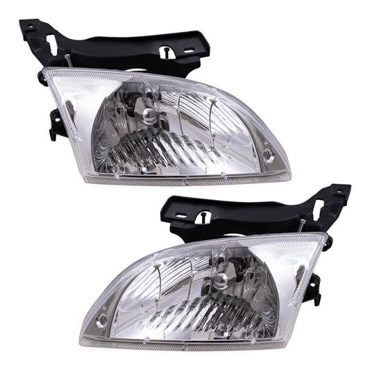 Brock Replacement Driver and Passenger Set Headlights Compatible with 2000 2001 2002 Cavalier 22666740 22666741