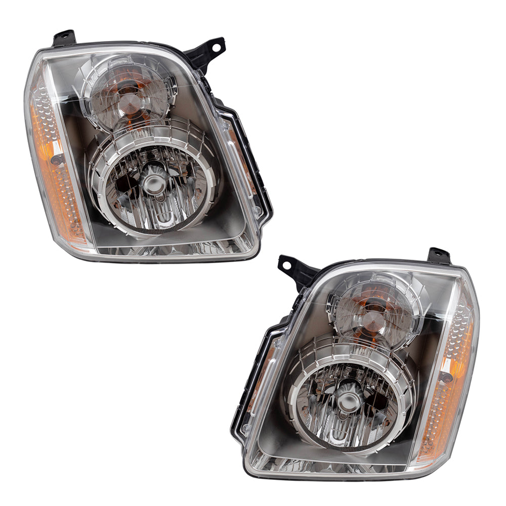 Brock Replacement Driver and Passenger Set Halogen Headlights Compatible with 2007-2014 Yukon Denali & Yukon XL Denali 20969896 20969897