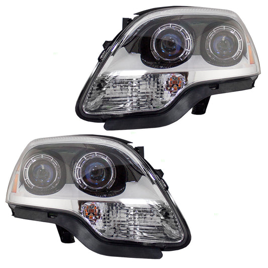 Brock Replacement Driver and Passenger Set Halogen Headlights with Blue Lens Compatible with 2007-2012 Acadia 25826765 25826764