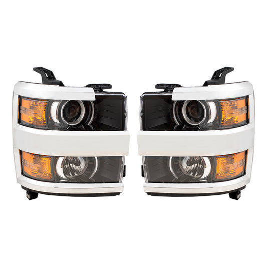 Brock Replacement Set Halogen Headlights with Chrome Bezel Compatible with 2015 2016 2017 2018 2019 Silverado 2500 3500 Pickup