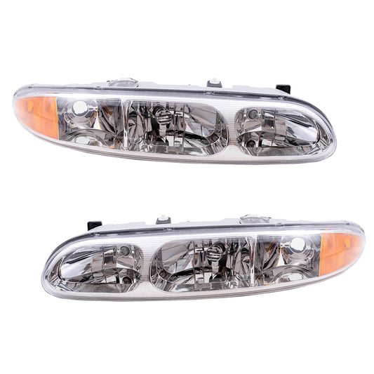 Brock Replacement Driver and Passenger Set Headlights Compatible with 1999-2004 Alero 22689652 22689651