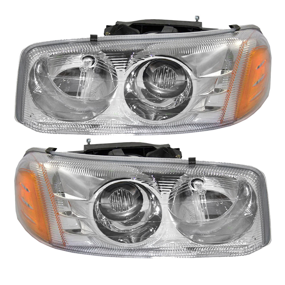 Brock Replacement Driver and Passenger Set Headlights Compatible with 2002-2007 Sierra Denali Pickup Truck 15218077 15218078