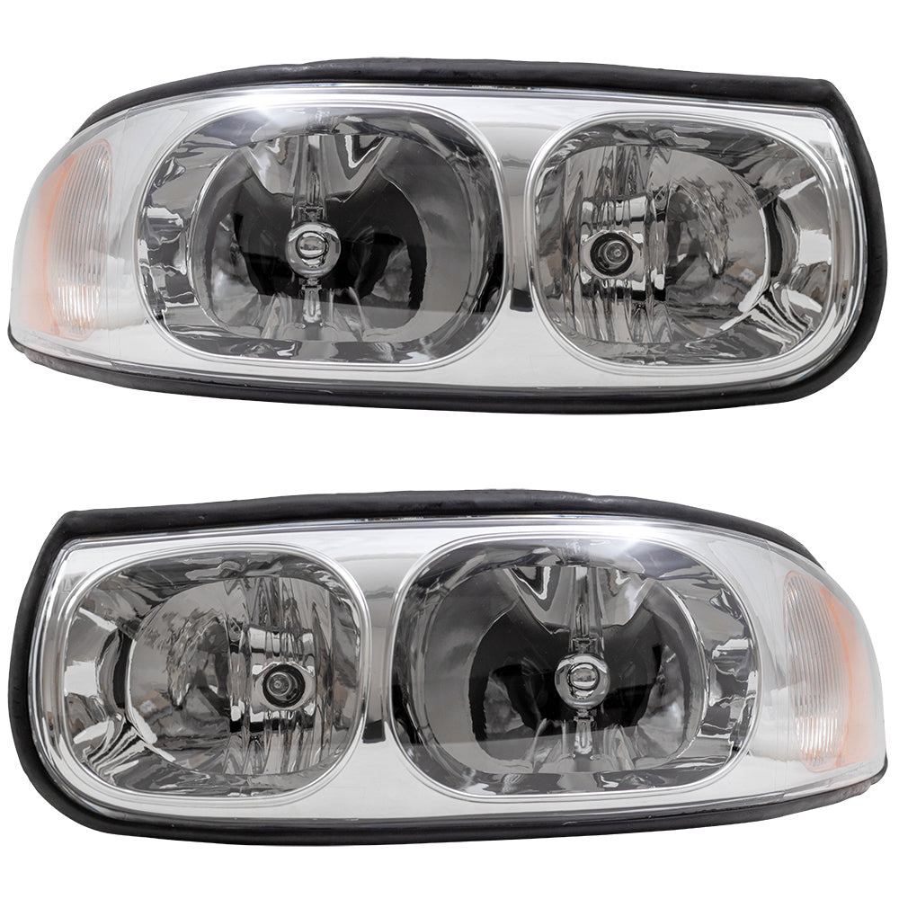 Brock Replacement Driver and Passenger Set Headlights Fluted High Beam Compatible with 2000-2005 LeSabre 19245377 19245370