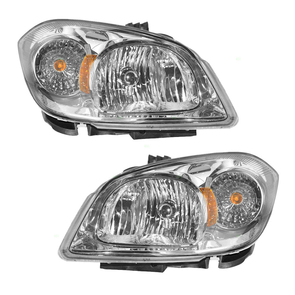 Brock Replacement Driver and Passenger Set Headlights moke Lens Chrome Signal Reflectors & Brackets Compatible with Cobalt G5 22740621 22740620