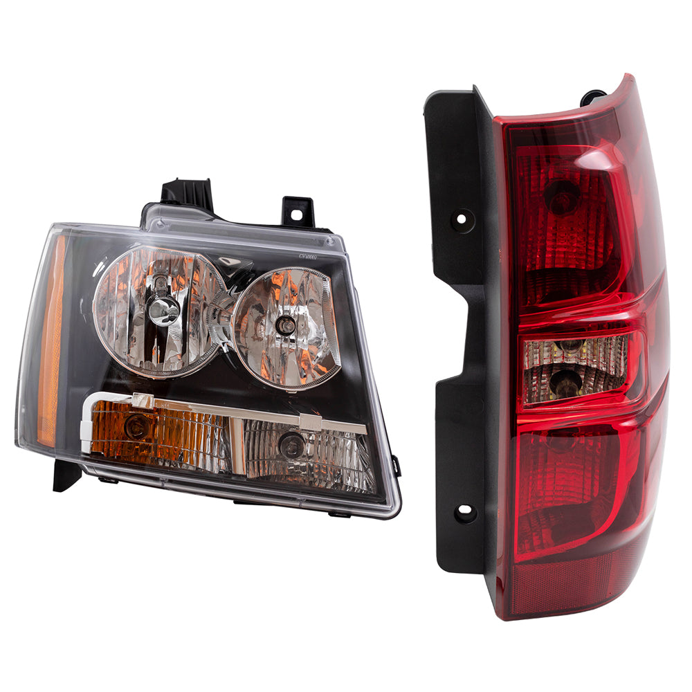 Brock Replacement 4 Pc Set Headlights with Tail Lights Driver and Passenger Set Compatible with 2007-2014 Tahoe