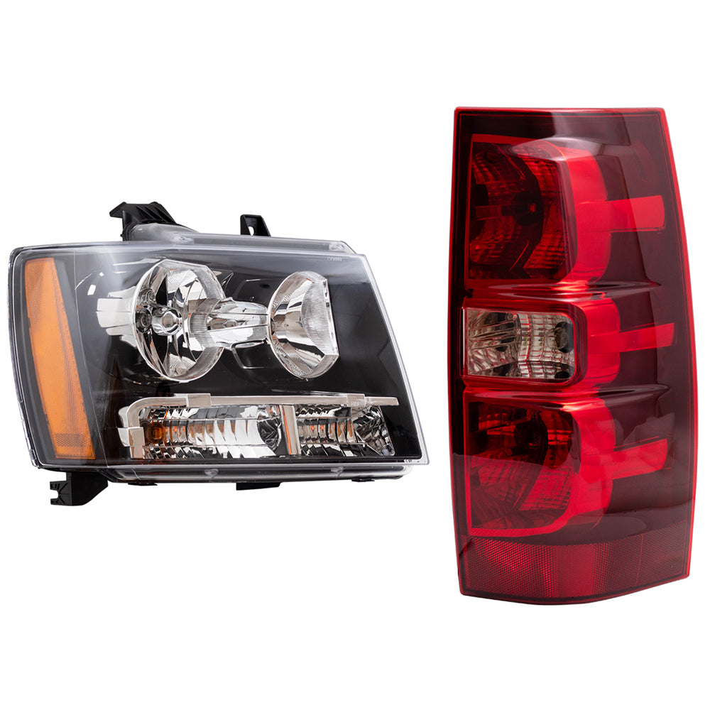 Brock Replacement 4 Pc Set Headlights with Tail Lights Driver and Passenger Set Compatible with 2007-2014 Tahoe