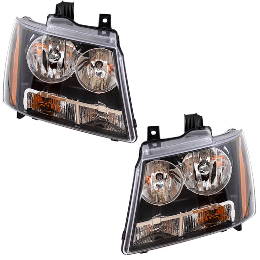 Brock Replacement Driver and Passenger Set Headlights Compatible with 2007-2014 Tahoe Suburban 2007-2013 Avalanche Pickup Truck