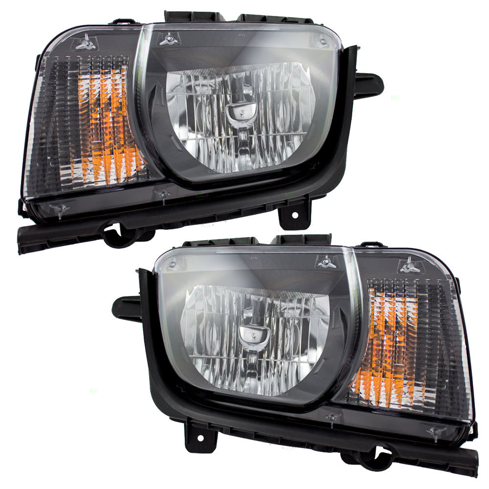 Brock Replacement Driver and Passenger Set Halogen Headlights Compatible with 2010-2013 Camaro