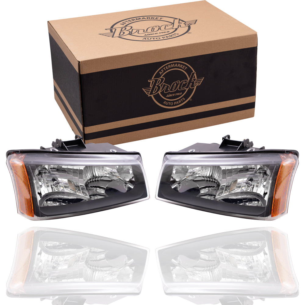 Brock Replacement Driver and Passenger Side Halogen Headlight Assemblies Compatible with 10396912 10396913