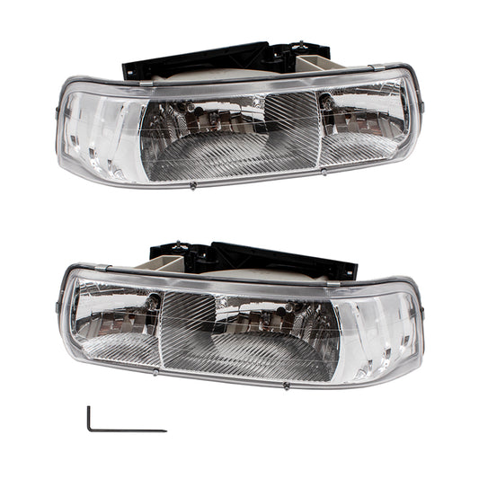 Brock Replacement Driver and Passenger 4 Pc Set Performance Headlights Compatible with 1999-2002 Silverado Pickup Truck