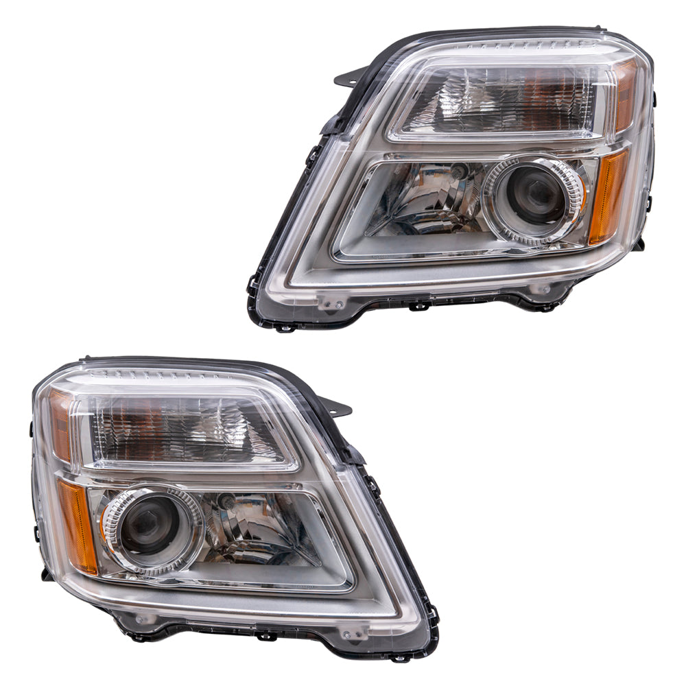 Brock Replacement Driver and Passenger Side CAPA-Certified Halogen Combination Headlight Assemblies Compatible with 2010-2015 GMC Terrain