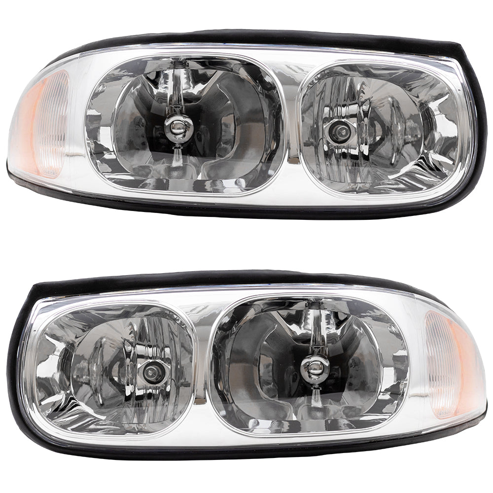 Brock Replacement Driver and Passenger Set Headlights with Fluted High Beam Compatible with 2000-2005 LeSabre