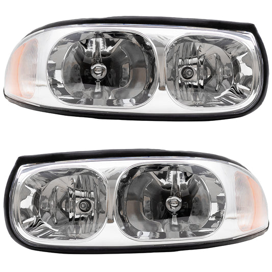 Brock Replacement Driver and Passenger Set Headlights with Fluted High Beam Compatible with 2000-2005 LeSabre