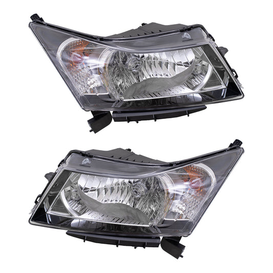 Brock Replacement Driver and Passenger Side Headlight Assemblies with Clear Signal Trim Compatible with 2012-2015 Cruze & 2016 Cruze Limited