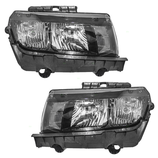 Brock Replacement Driver and Passenger Set Halogen Headlights Compatible with 2014-2015 Camaro Coupe Convertible