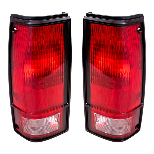 Brock Replacement Driver and Passenger Set Tail Lights with Black Bezels Compatible with 1982-1993 S10 S15 Pickup Truck 919649 919650