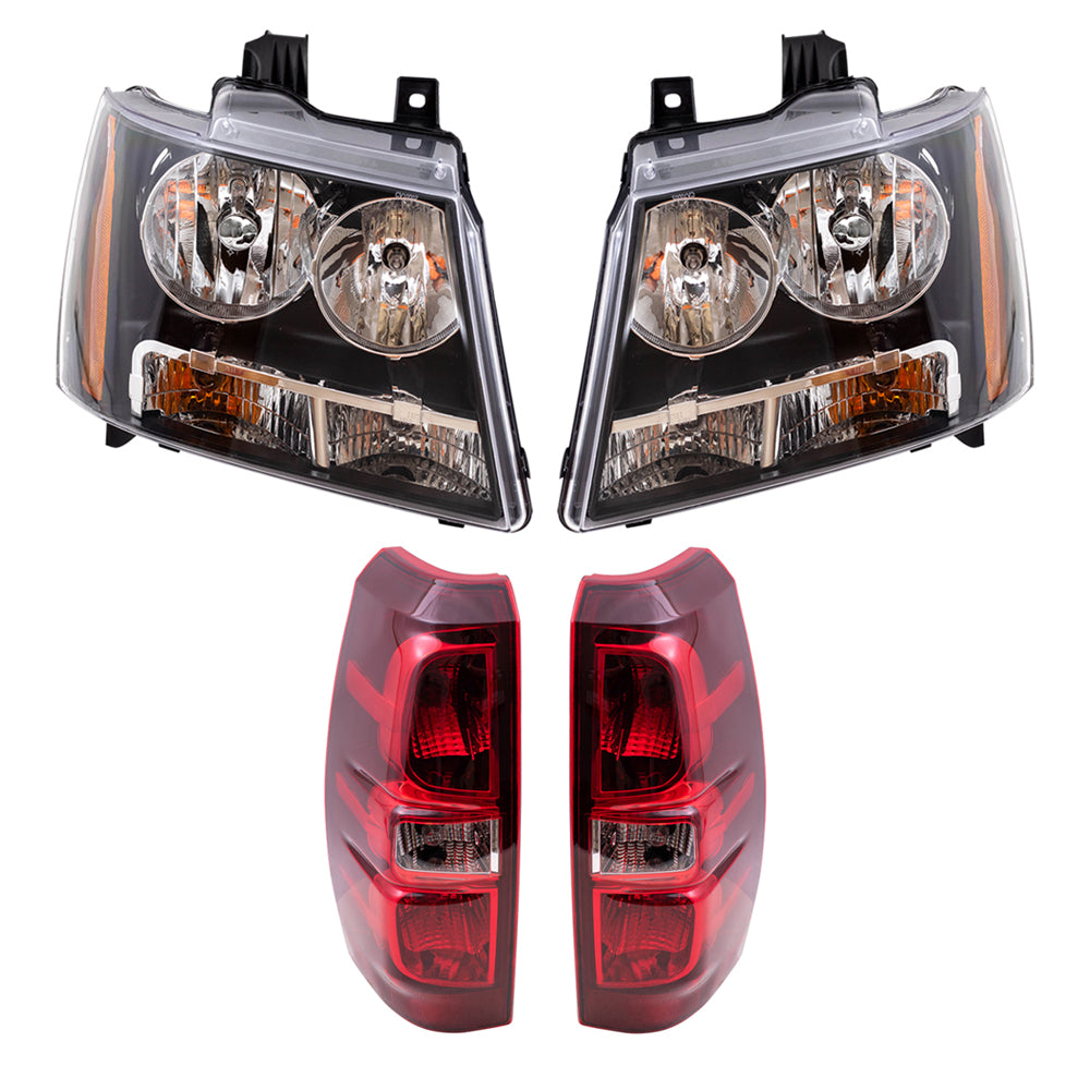 Brock Replacement Headlights with Tail Lights Compatible with 2007-2013 Avalanche Pickup Truck