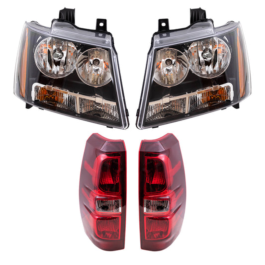 Brock Replacement Headlights with Tail Lights Compatible with 2007-2013 Avalanche Pickup Truck