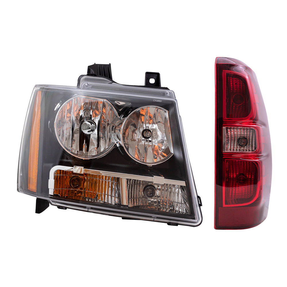 Brock Replacement Headlights with Tail Lights Compatible with 2007-2013 Avalanche Pickup Truck