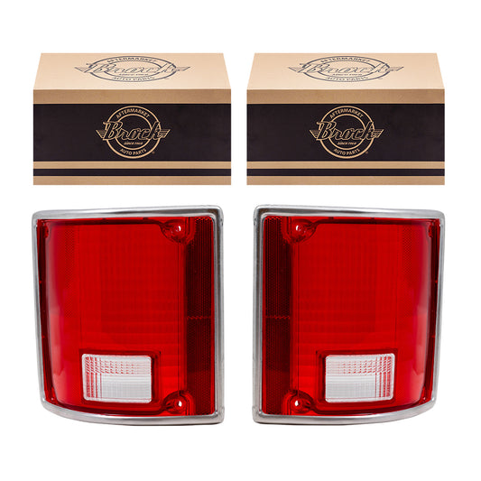 Brock Replacement Driver and Passenger Set Tail Lights Lens with Chrome Trim Compatible with 5968329 5968330.