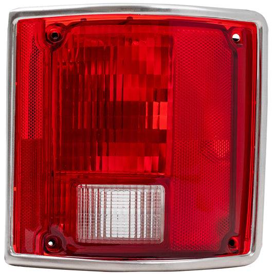 Brock Replacement Passenger Tail Light with Chrome Trim Compatible with 73-91 C/K Pickup Truck SUV 5965772