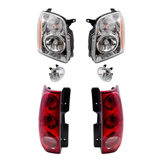 Brock Aftermarket Replacement Part Driver & Passenger Side Halogen Combination Headlight Assemblies, Fog Light Assemblies without Bezel, & Tail Light Assemblies Set Compatible with 2007-2014 GMC Yukon