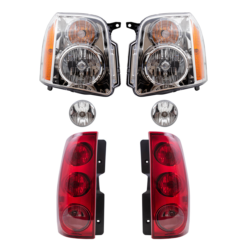 Brock Aftermarket Replacement Part Driver & Passenger Side Halogen Combination Headlight Assemblies, Fog Light Assemblies without Bezel, & Tail Light Assemblies Set Compatible with 2007-2014 GMC Yukon