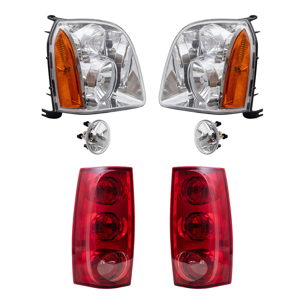 Brock Aftermarket Replacement Part Driver & Passenger Side Halogen Combination Headlight Assemblies, Fog Light Assemblies without Bezel, & Tail Light Assemblies Set Compatible with 2007-2014 GMC Yukon