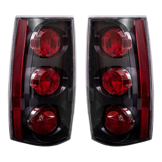 Brock Replacement Driver and Passenger Set Tail Lights with Black Bezels Compatible with 2007-2014 Yukon Denali 25975977 25975978