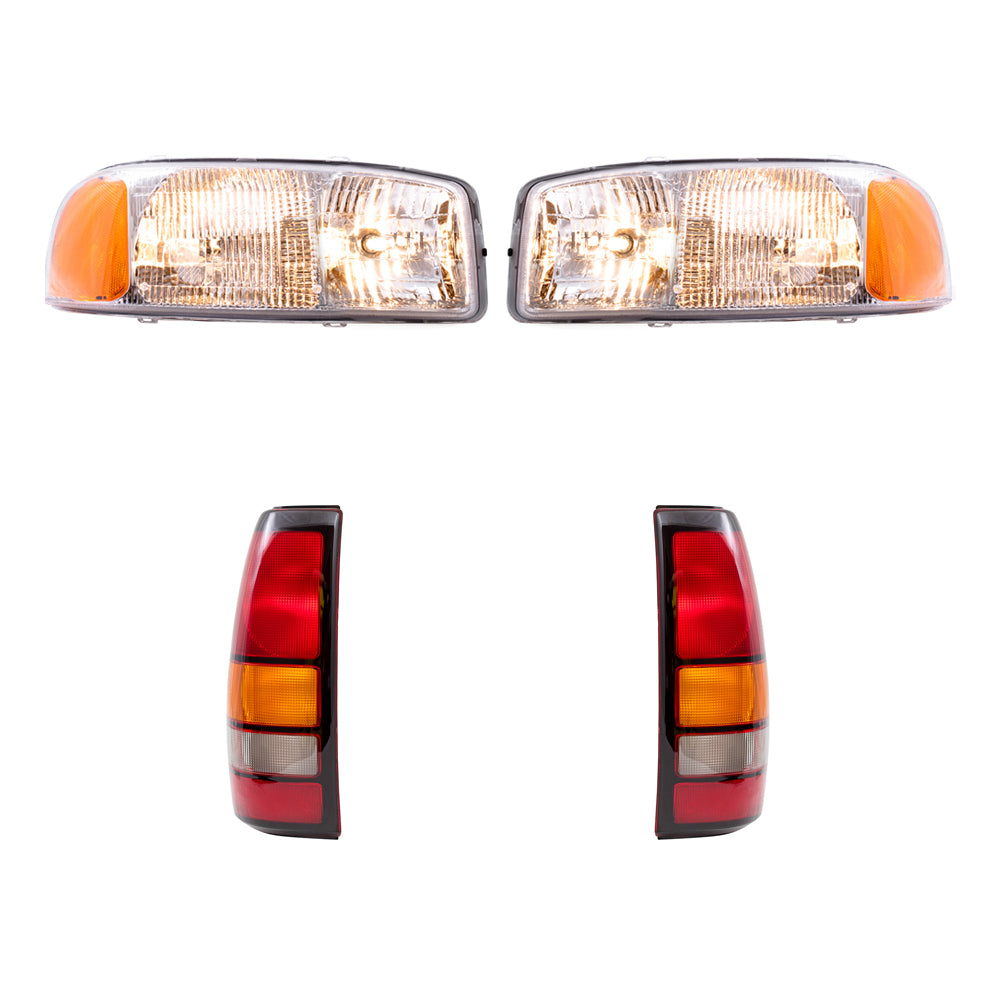 Brock Replacement Driver and Passenger Side Headlights and Tail Lights 4 Piece Set Compatible with 2004-2006 Sierra & 2007 Sierra Classic Fleetside ONLY