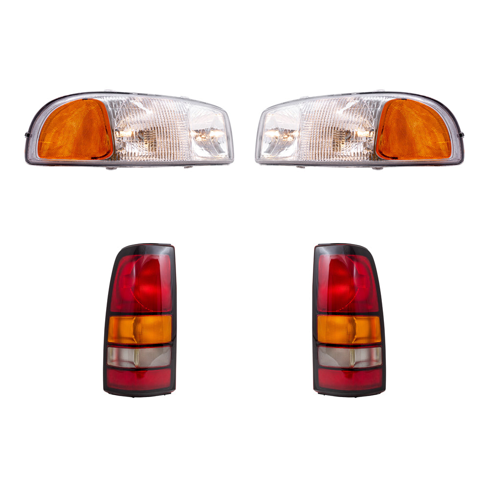 Brock Replacement Driver and Passenger Side Headlights and Tail Lights 4 Piece Set Compatible with 2004-2006 Sierra & 2007 Sierra Classic Fleetside ONLY