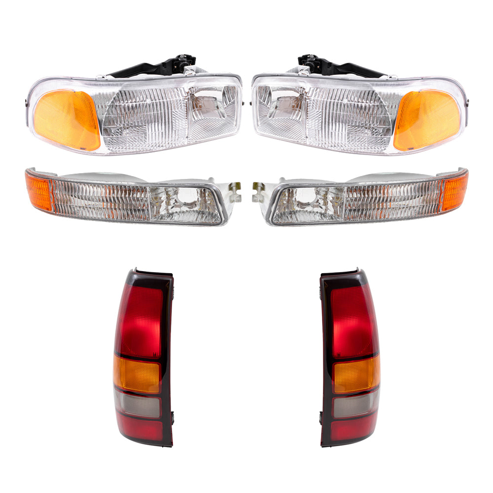 Brock Replacement Driver and Passenger Side Headlights, Park Signal Lights and Tail Lights 6 Piece Set Compatible with 2004-2006 Sierra & 2007 Sierra Classic Fleetside ONLY