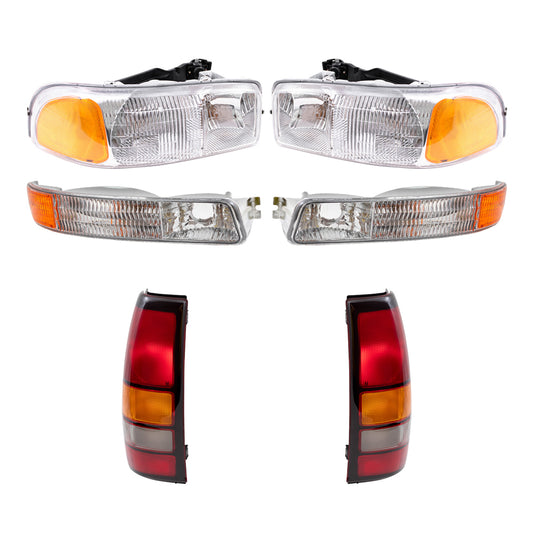 Brock Replacement Driver and Passenger Side Headlights, Park Signal Lights and Tail Lights 6 Piece Set Compatible with 2004-2006 Sierra & 2007 Sierra Classic Fleetside ONLY