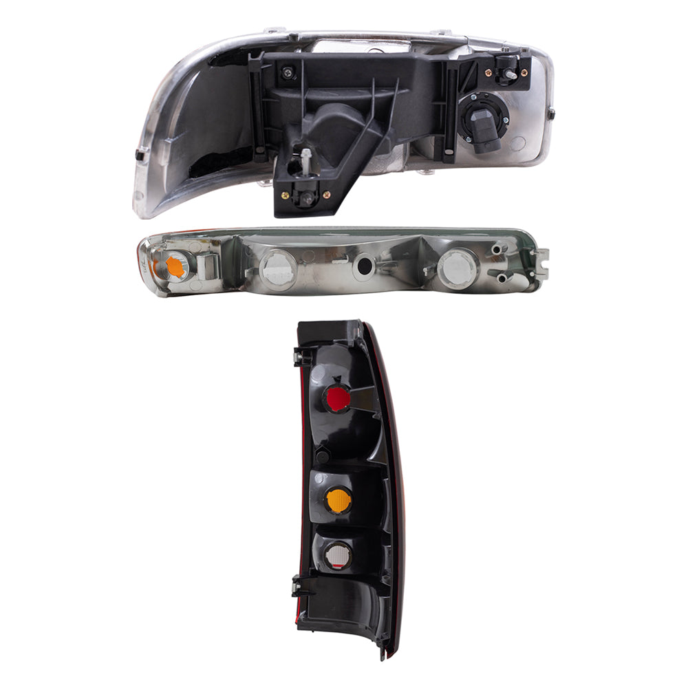 Brock Replacement Driver and Passenger Side Headlights, Park Signal Lights and Tail Lights 6 Piece Set Compatible with 2004-2006 Sierra & 2007 Sierra Classic Fleetside ONLY