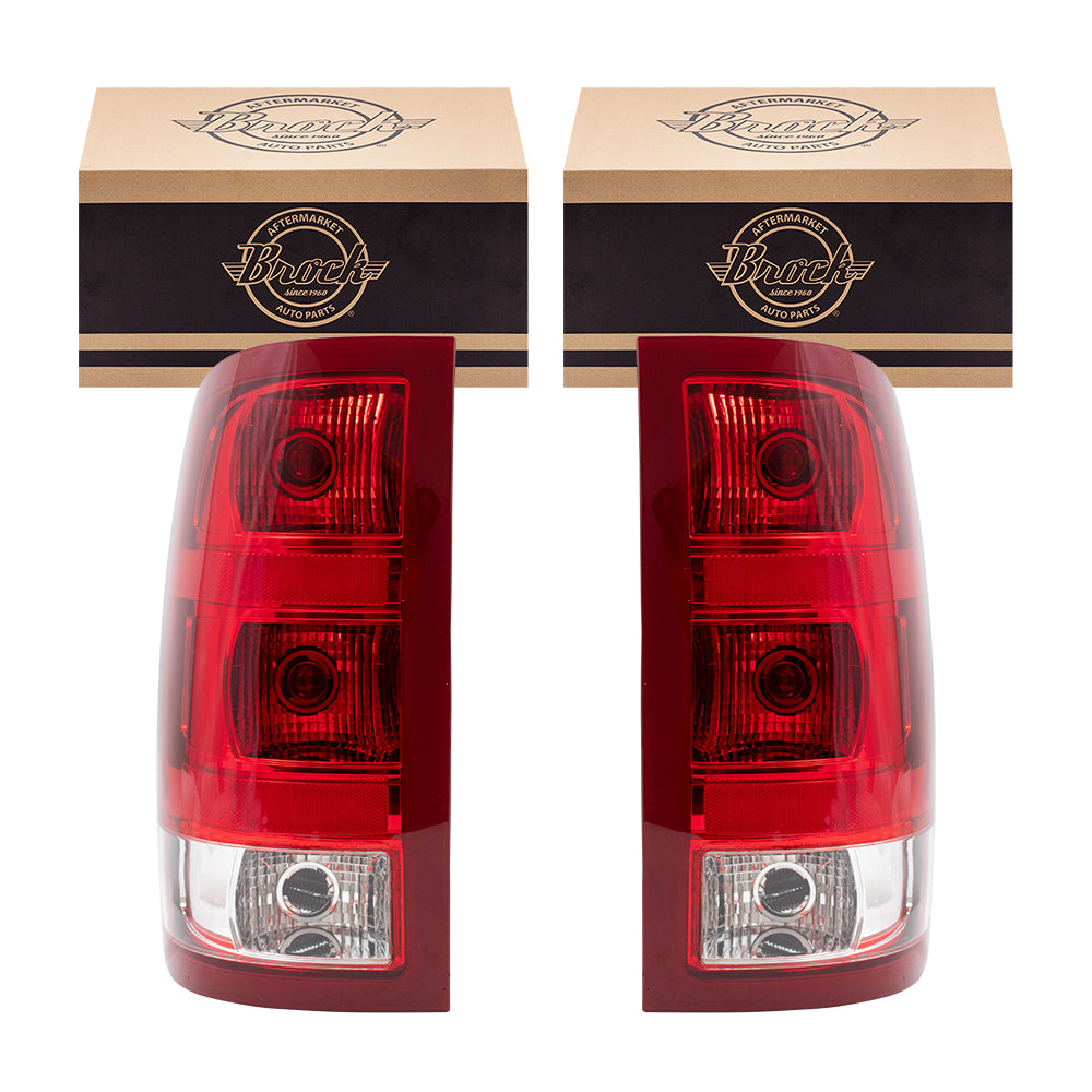 Brock Replacement Driver and Passenger Set Tail Lights Compatible with 2007-2013 Sierra Pickup Truck 25958484 25958485