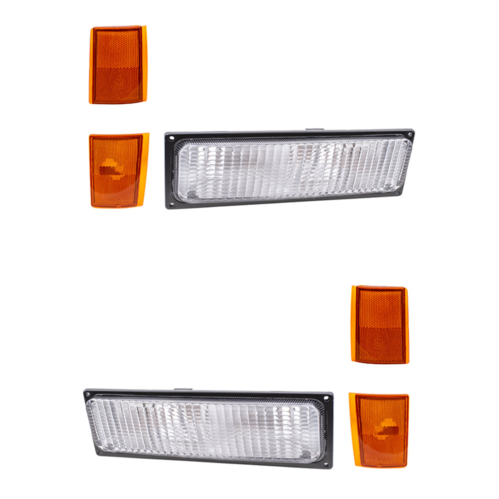 Brock Replacement Driver and Passenger Side Park Signal Marker Lights, Upper Side Marker Reflectors and Lower Side Marker Lights 6 Piece Set Compatible with 1988-1989 C/K Trucks