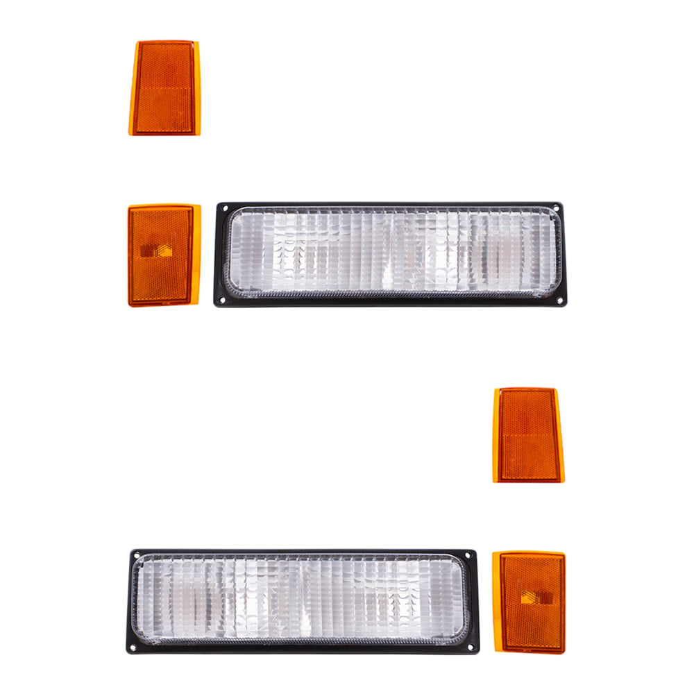 Brock Replacement Driver and Passenger Side Park Signal Marker Lights, Upper Side Marker Reflectors and Lower Side Marker Lights 6 Piece Set Compatible with 1988-1989 C/K Trucks