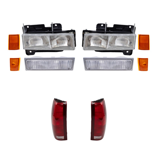 Brock Replacement Headlights, Signal Marker Lights, Upper Side Marker Reflectors, Lower Side Marker Lights and Tail Lights 10 Piece Set Compatible with 1990-1993 C/K Trucks & 1992-1993 Suburban/Blazer